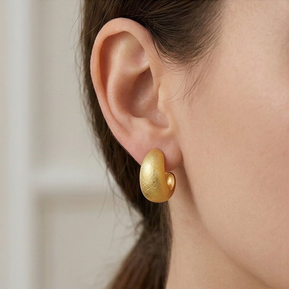 LUXE 925 Sterling Silver Chunky Half Hoop Stud Earrings Gold Plated Matte Finish Minimalist Jewellery for Women