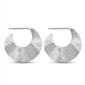 AGOR LUXE 925 Sterling Silver Crescent Moon Half Hoop Earrings Rhodium Finish Celestial Jewellery for Women