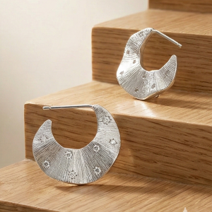 AGOR LUXE 925 Sterling Silver Crescent Moon Half Hoop Earrings Rhodium Finish Celestial Jewellery for Women