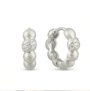 AGOR LUXE 925 Sterling Silver Textured Beaded Huggie Hoop Earrings Jewellery for Women