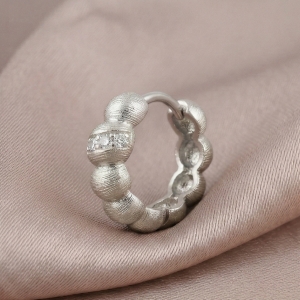 AGOR LUXE 925 Sterling Silver Textured Beaded Huggie Hoop Earrings Jewellery for Women