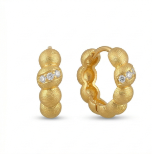 AGOR LUXE 925 Sterling Silver Gold Plated Textured Beaded Huggie Hoop Earrings Jewellery for Women