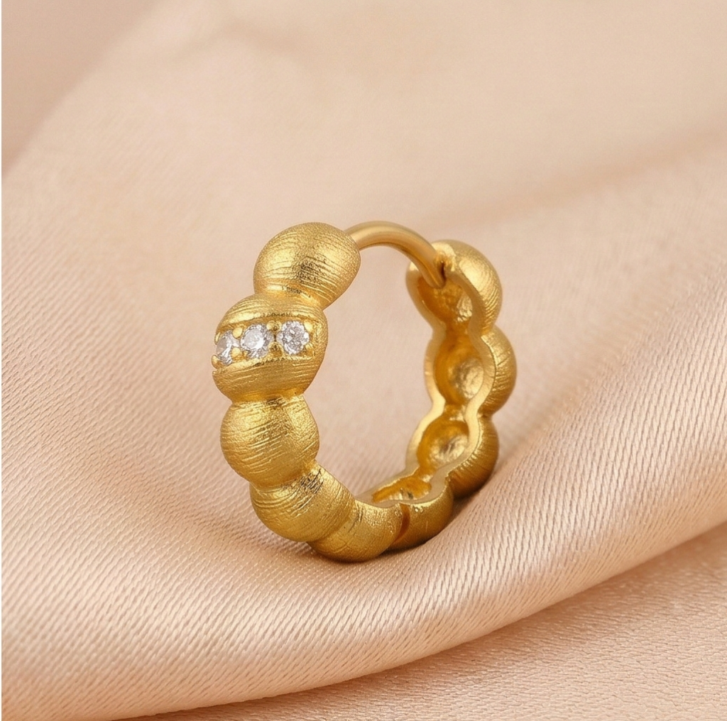 AGOR LUXE 925 Sterling Silver Gold Plated Textured Beaded Huggie Hoop Earrings Jewellery for Women