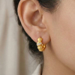 AGOR LUXE 925 Sterling Silver Gold Plated Textured Beaded Huggie Hoop Earrings Jewellery for Women