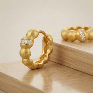 AGOR LUXE 925 Sterling Silver Gold Plated Textured Beaded Huggie Hoop Earrings Jewellery for Women