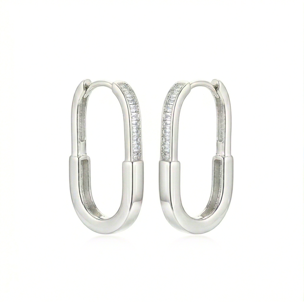AGOR LUXE 925 Sterling Silver Elongated Oval Hoop Earrings Jewellery for Women