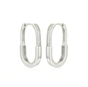 AGOR LUXE 925 Sterling Silver Elongated Oval Hoop Earrings Jewellery for Women