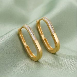 AGOR LUXE 925 Sterling Silver Gold Plated Elongated Oval Hoop Earrings Jewellery for Women