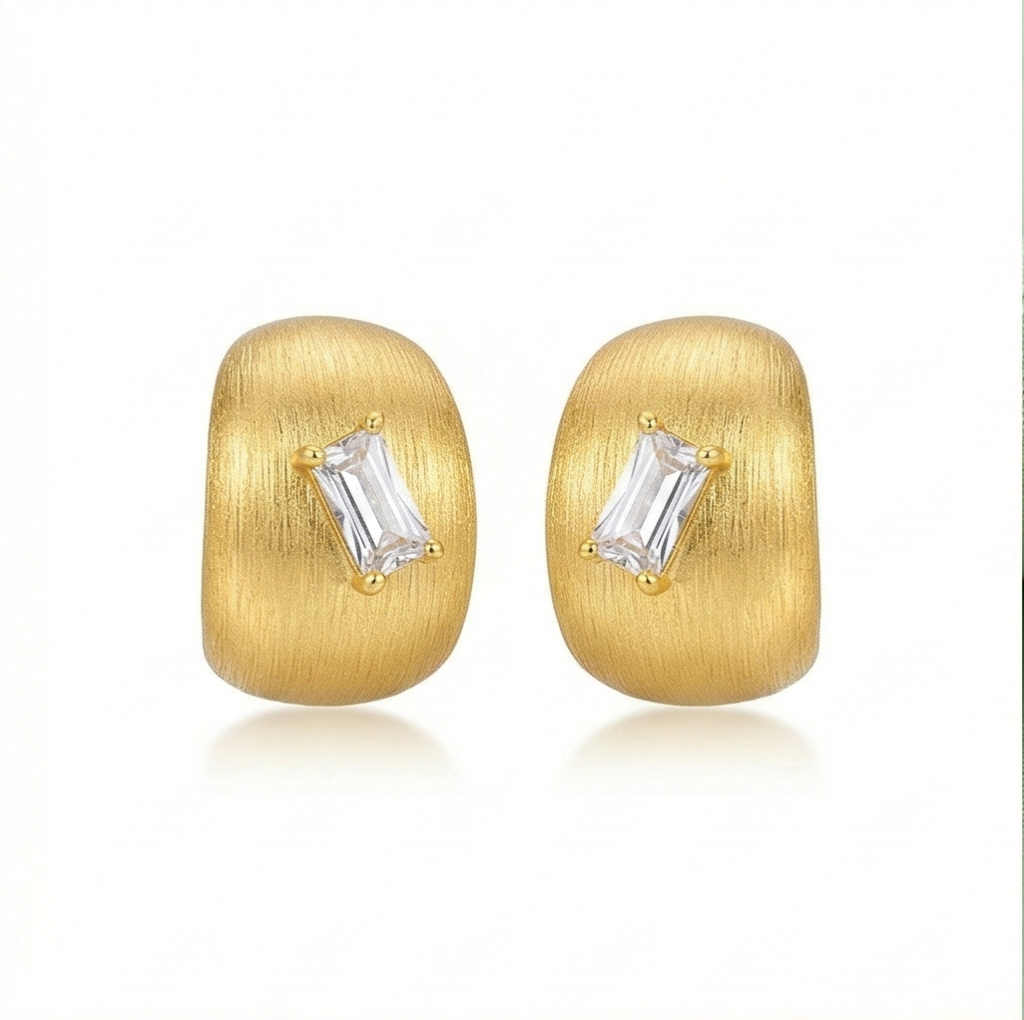 AGOR LUXE 925 Sterling Silver Gold Plated Brushed Wide C-Hoop Stud Earrings Jewellery for Women