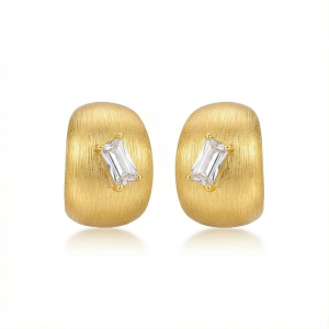 AGOR LUXE 925 Sterling Silver Gold Plated Brushed Wide C-Hoop Stud Earrings Jewellery for Women
