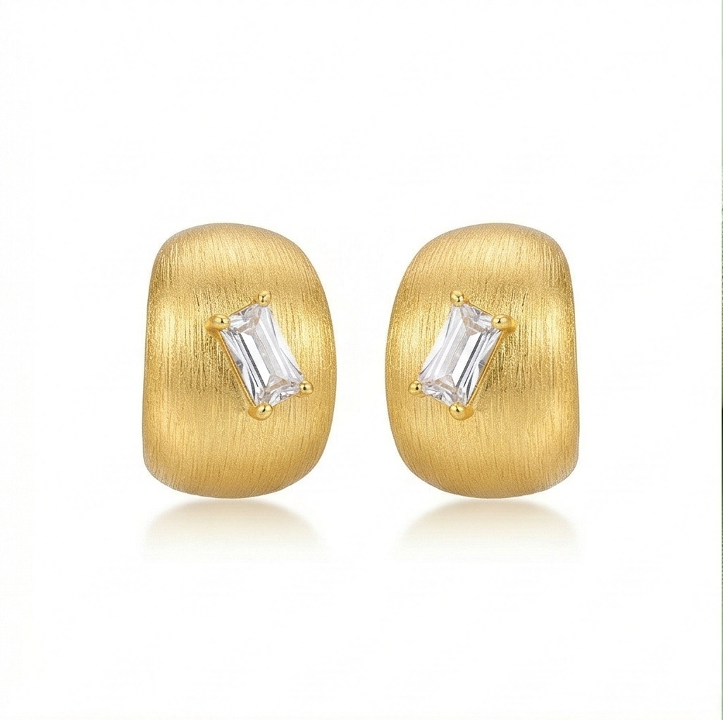 LUXE 925 Sterling Silver Gold Plated Brushed Wide C-Hoop Stud Earrings Jewellery for Women