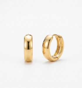 AGOR LUXE 925 Sterling Silver Gold Plated Thick Minimalist Huggie Hoop Earrings Jewellery for Women