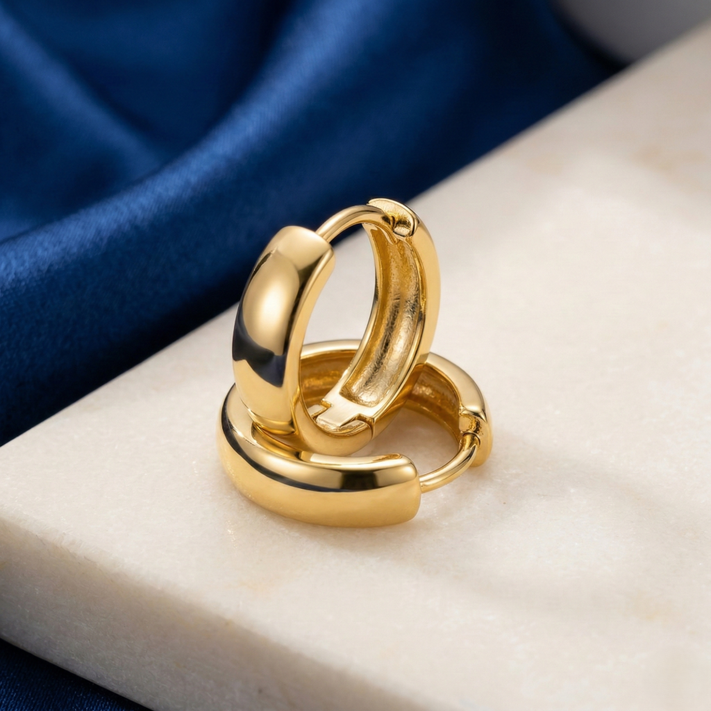 AGOR LUXE 925 Sterling Silver Gold Plated Thick Minimalist Huggie Hoop Earrings Jewellery for Women