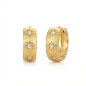 AGOR LUXE 925 Sterling Silver Gold Plated Brushed Starburst Hoop Earrings Jewellery for Women