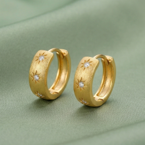 AGOR LUXE 925 Sterling Silver Gold Plated Brushed Starburst Hoop Earrings Jewellery for Women