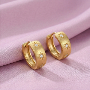 AGOR LUXE 925 Sterling Silver Gold Plated Brushed Starburst Hoop Earrings Jewellery for Women