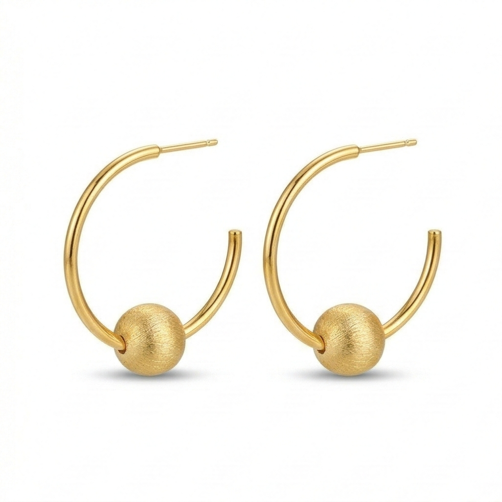 AGOR LUXE 925 Sterling Silver Gold Plated Floating Bead C-Hoop Earrings Jewellery for Women