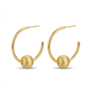 AGOR LUXE 925 Sterling Silver Gold Plated Floating Bead C-Hoop Earrings Jewellery for Women