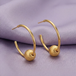 AGOR LUXE 925 Sterling Silver Gold Plated Floating Bead C-Hoop Earrings Jewellery for Women
