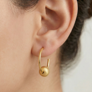 AGOR LUXE 925 Sterling Silver Gold Plated Floating Bead C-Hoop Earrings Jewellery for Women