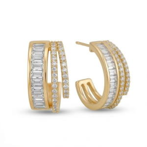AGOR LUXE 925 Sterling Silver Gold Plated Multi-Row Hoop Earrings Statement Jewellery
