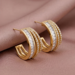 AGOR LUXE 925 Sterling Silver Gold Plated Multi-Row Hoop Earrings Statement Jewellery