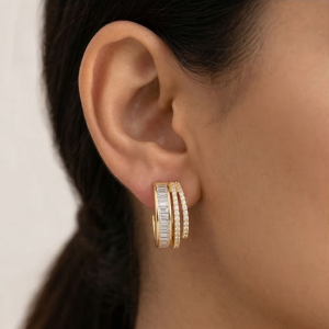 AGOR LUXE 925 Sterling Silver Gold Plated Multi-Row Hoop Earrings Statement Jewellery