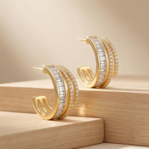 AGOR LUXE 925 Sterling Silver Gold Plated Multi-Row Hoop Earrings Statement Jewellery