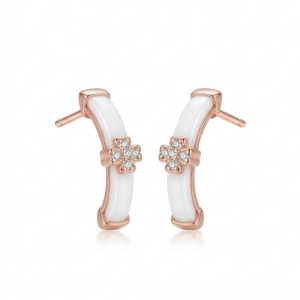 AGOR LUXE 925 Sterling Silver Rose Gold Plated Clover Enamel Curved Stud Earrings Jewellery for Women