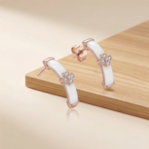 AGOR LUXE 925 Sterling Silver Rose Gold Plated Clover Enamel Curved Stud Earrings Jewellery for Women