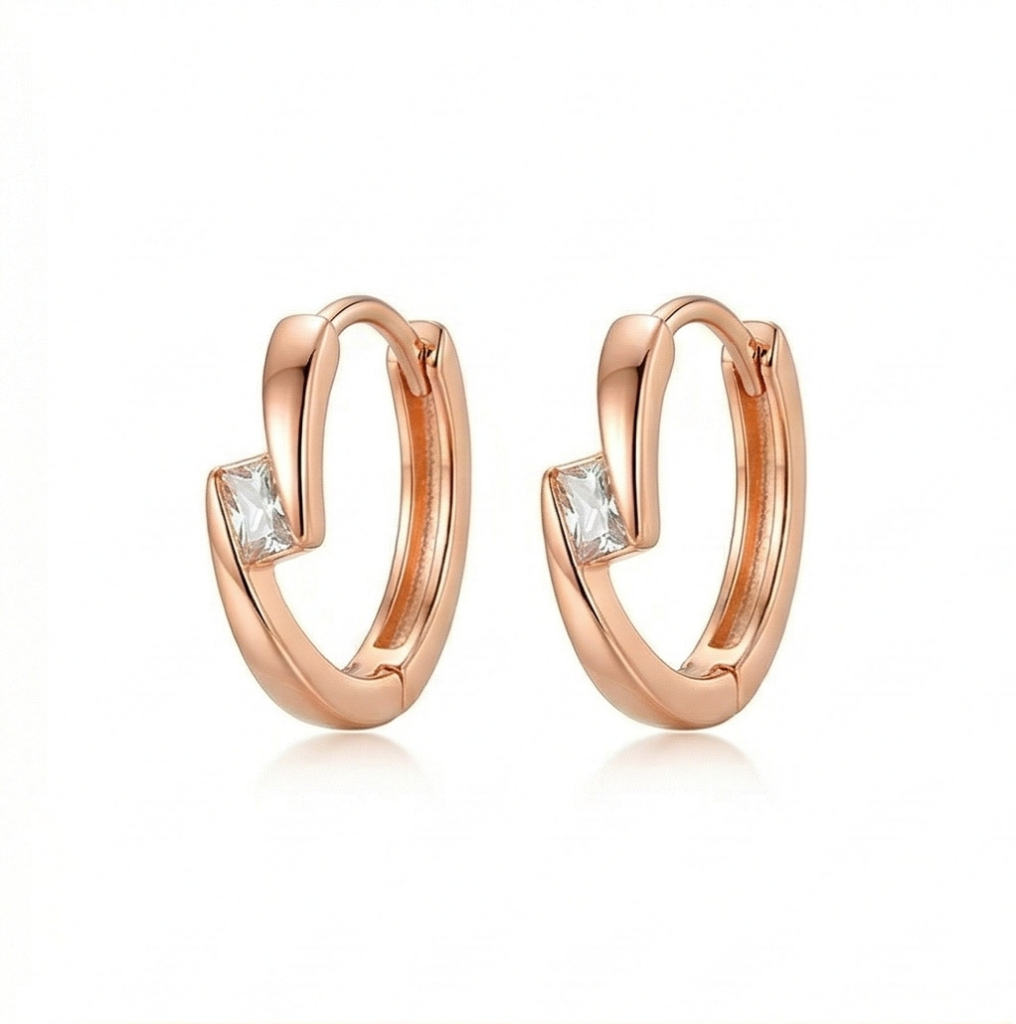 AGOR LUXE 925 Sterling Silver Rose Gold Plated Twisted Huggie Hoop Earrings Minimalist Jewellery