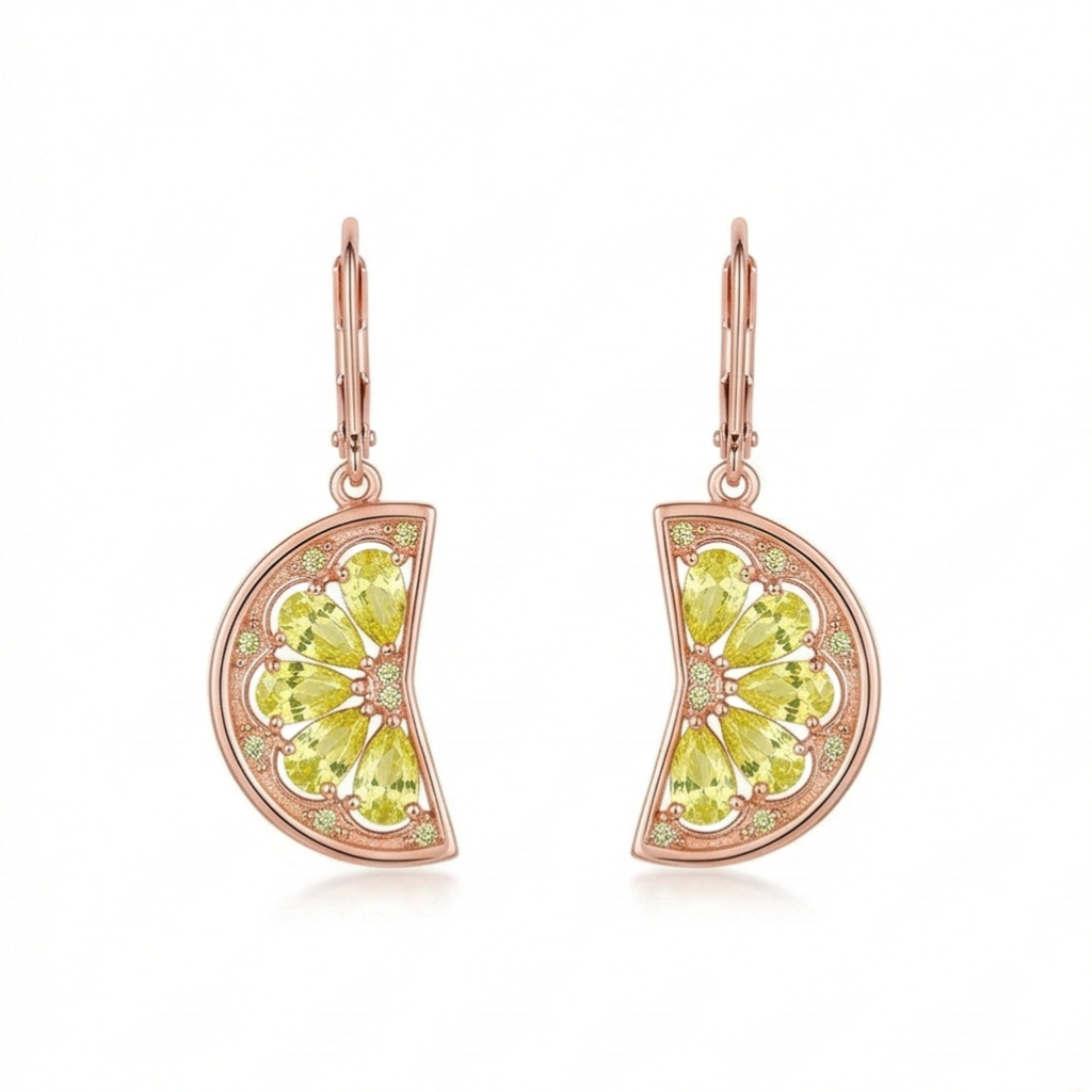 AGOR LUXE 925 Sterling Silver Rose Gold Plated Citrus Slice Drop Earrings Summer Jewellery