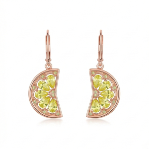 AGOR LUXE 925 Sterling Silver Rose Gold Plated Citrus Slice Drop Earrings Summer Jewellery