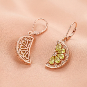 AGOR LUXE 925 Sterling Silver Rose Gold Plated Citrus Slice Drop Earrings Summer Jewellery