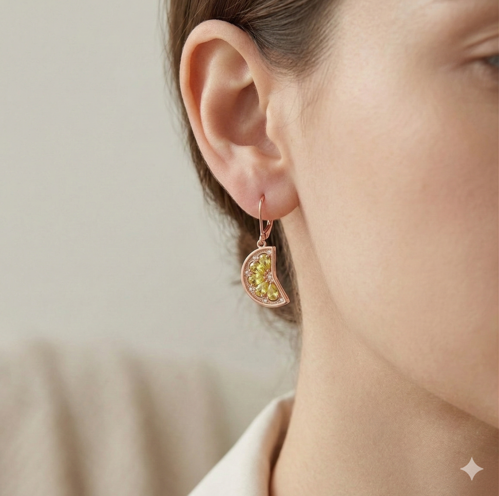AGOR LUXE 925 Sterling Silver Rose Gold Plated Citrus Slice Drop Earrings Summer Jewellery