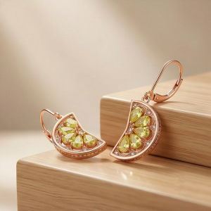 AGOR LUXE 925 Sterling Silver Rose Gold Plated Citrus Slice Drop Earrings Summer Jewellery