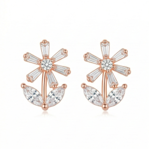 AGOR LUXE 925 Sterling Silver Rose Gold Plated Floral Stud Earrings Elegant Jewellery