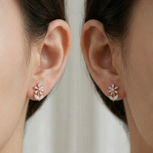 AGOR LUXE 925 Sterling Silver Rose Gold Plated Floral Stud Earrings Elegant Jewellery