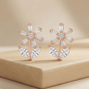 AGOR LUXE 925 Sterling Silver Rose Gold Plated Floral Stud Earrings Elegant Jewellery