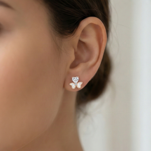 AGOR LUXE 925 Sterling Silver Rose Gold Plated Heart and Butterfly Stud Earrings Romantic Jewellery