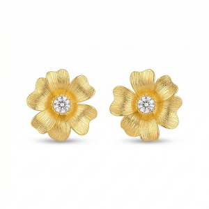 AGOR LUXE 925 Sterling Silver Gold Plated Textured Floral Stud Earrings Classic Jewellery