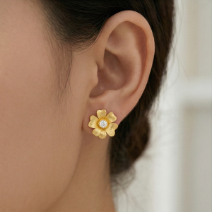 AGOR LUXE 925 Sterling Silver Gold Plated Textured Floral Stud Earrings Classic Jewellery