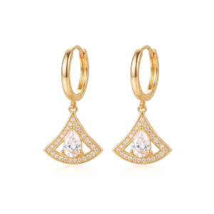 AGOR LUXE 925 Sterling Silver Gold Plated Geometric Fan Drop Earrings Art Deco Jewellery