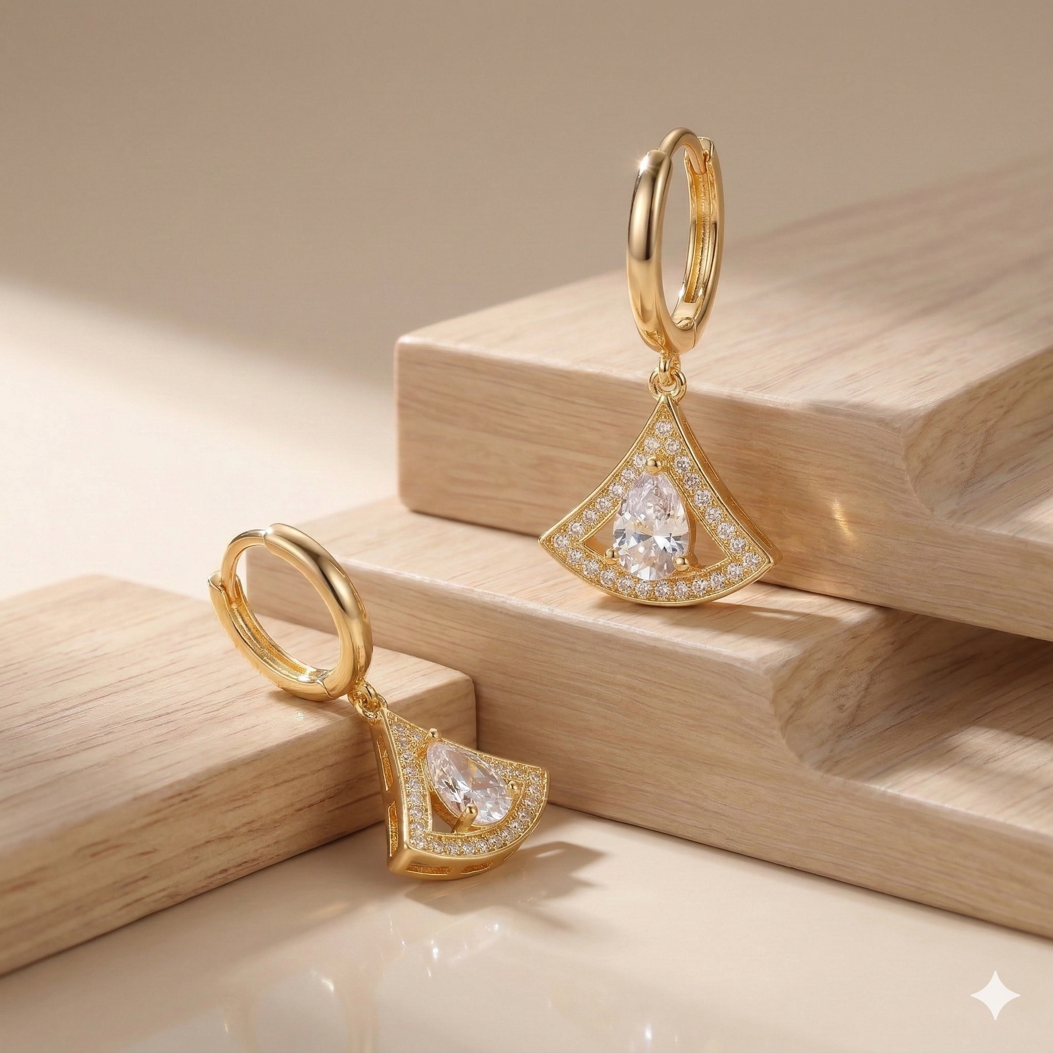 LUXE 925 Sterling Silver Gold Plated Geometric Fan Drop Earrings Art Deco Jewellery