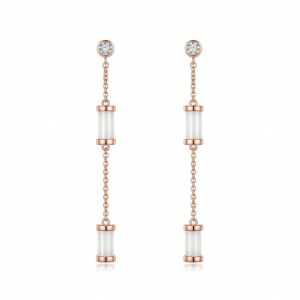 AGOR LUXE 925 Sterling Silver Long Chain Cylinder Dangle Earrings High Polish Rose Gold Finish Jewellery for Women