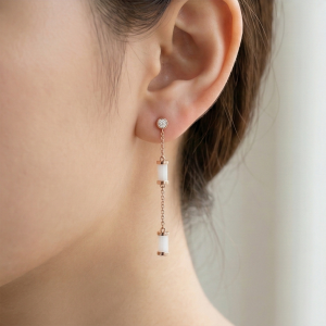 AGOR LUXE 925 Sterling Silver Long Chain Cylinder Dangle Earrings High Polish Rose Gold Finish Jewellery for Women