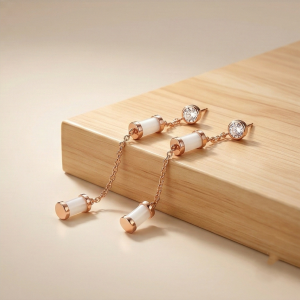 AGOR LUXE 925 Sterling Silver Long Chain Cylinder Dangle Earrings High Polish Rose Gold Finish Jewellery for Women