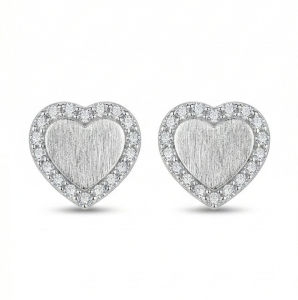 AGOR LUXE 925 Sterling Silver Frosted Heart Halo Stud Earrings High Polish Rhodium Finish Jewellery for Women