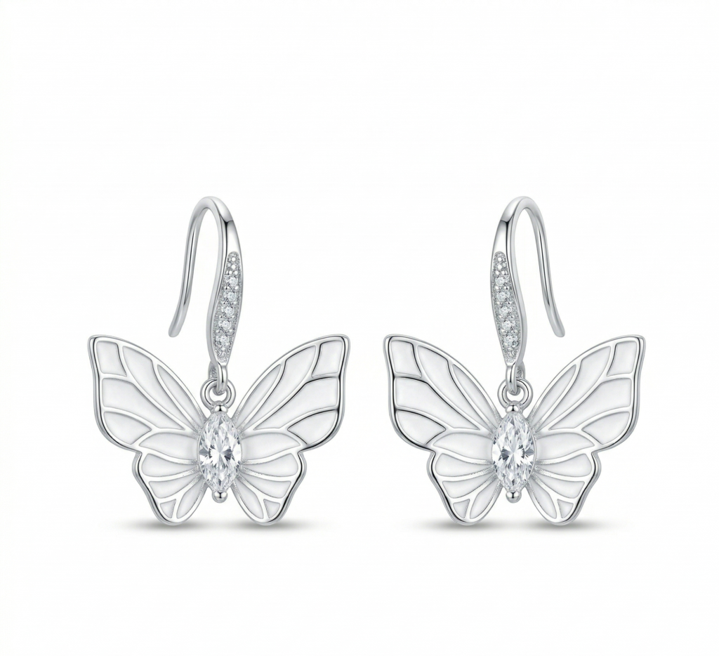 AGOR LUXE 925 Sterling Silver Butterfly Drop Earrings High Polish Rhodium Finish Jewellery for Women