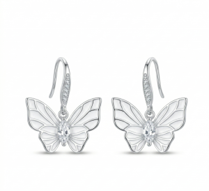 AGOR LUXE 925 Sterling Silver Butterfly Drop Earrings High Polish Rhodium Finish Jewellery for Women
